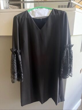 Women's Black Long Sleeve Dress with Lace Bell Sleeves